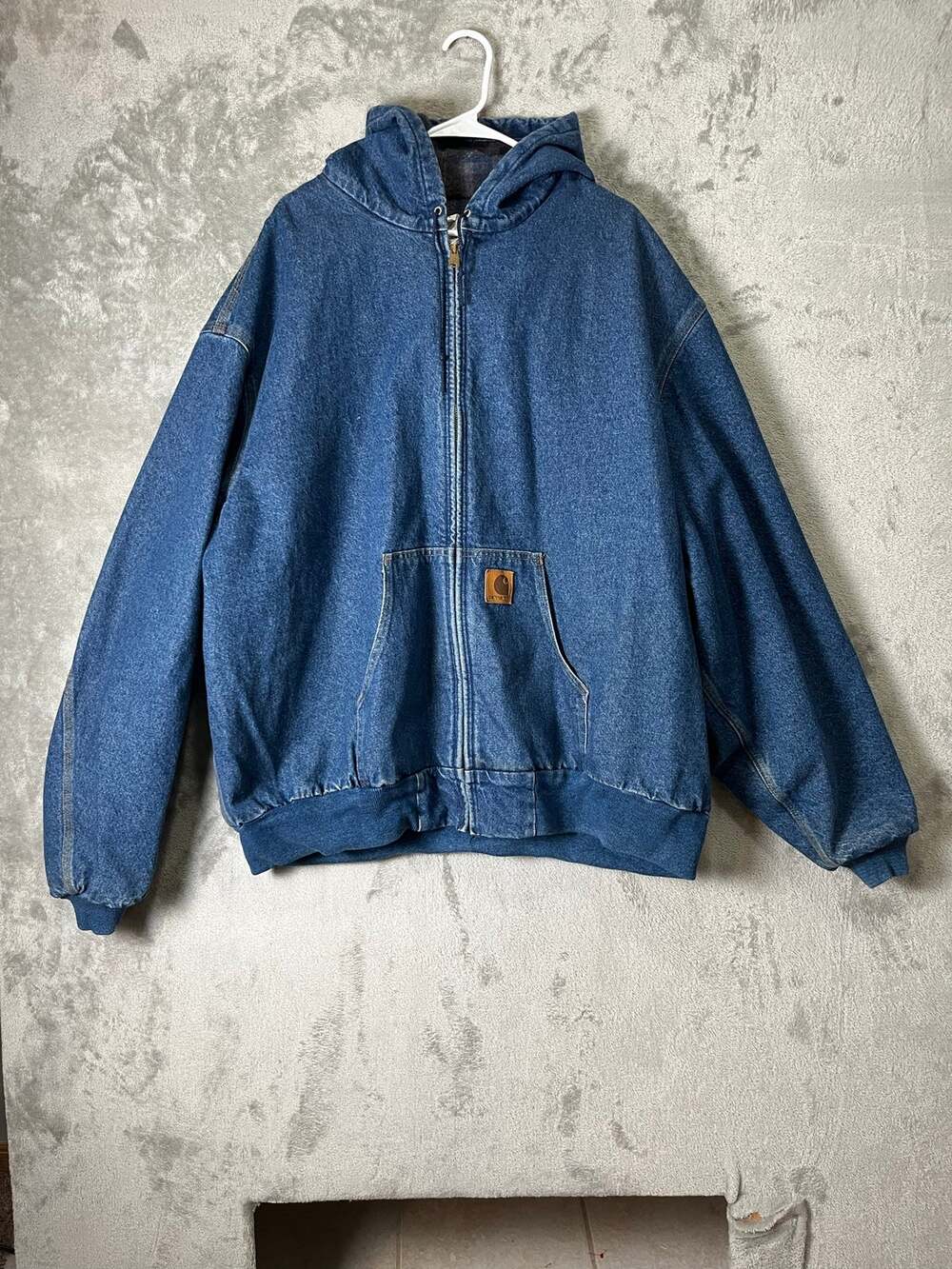 Carhartt Vintage Blue Denim Blanket Lined Hooded Active Jacket Workwear Men 4XL